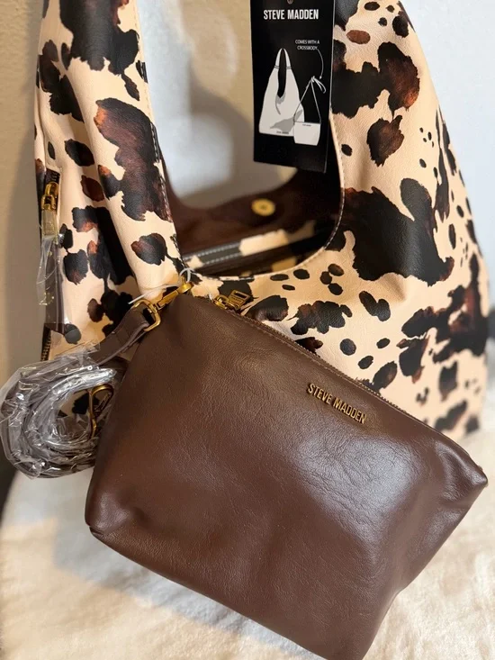 STEVE MADDEN HOBO SLOUCH SHOULDER BAG WESTERN COW  / ANIMAL PRINT TOTE NEW - Picture 13 of 13